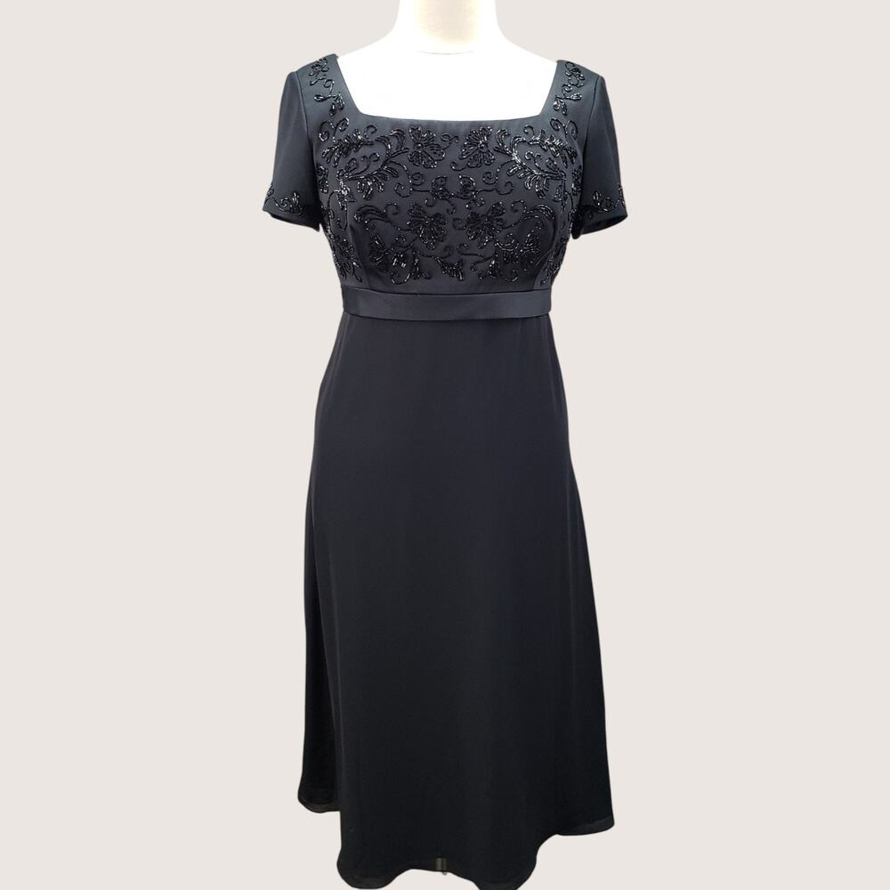 Liz Claiborne Night 14P Petite Black Evening Dress Sequin Bodice Lined Chiffon - Picture 2 of 16